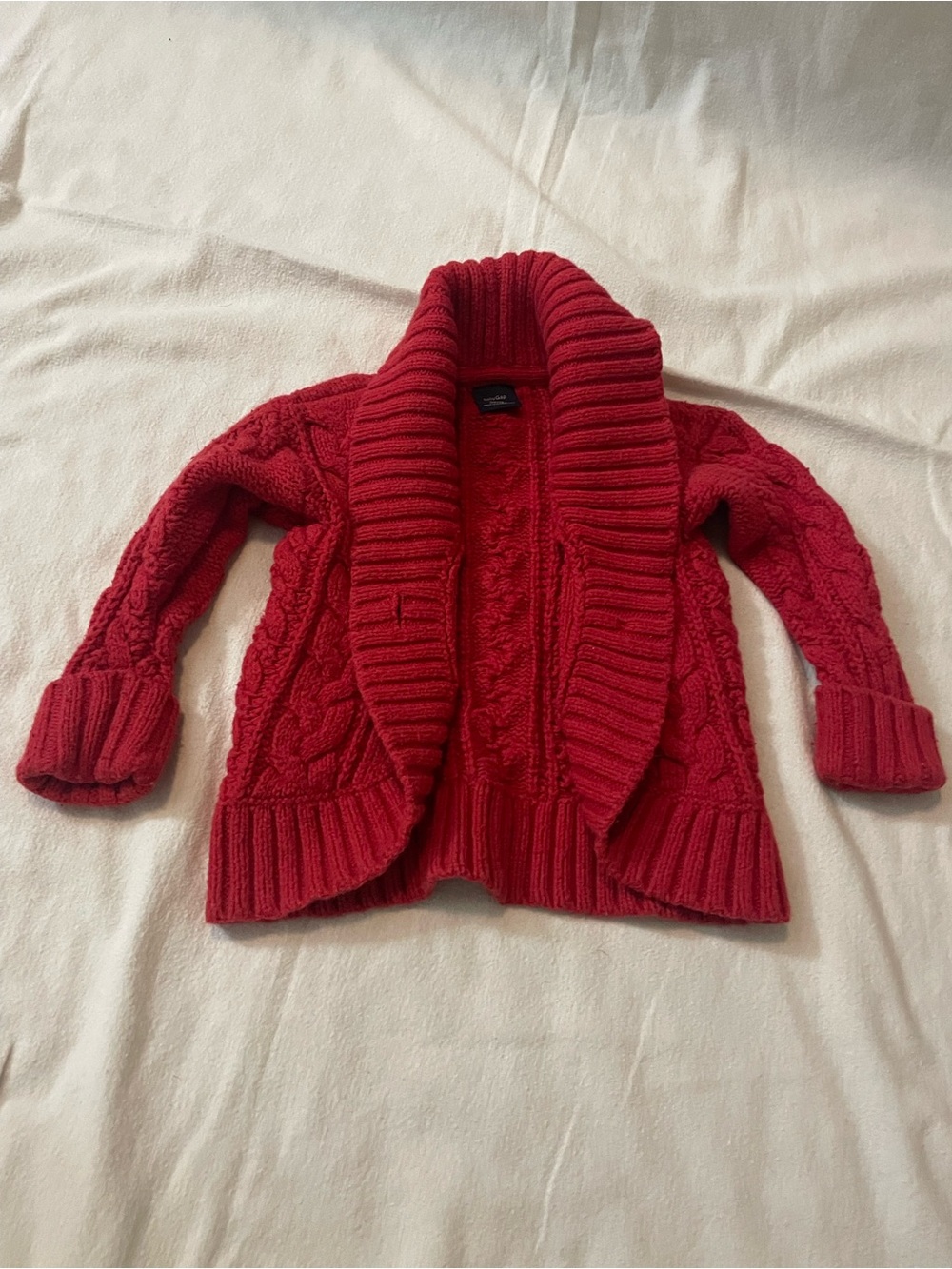 GAP Red Cable-Knit Shawl Collar Cardigan